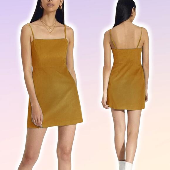 NWT WILFRED Aritzia Isabelle Corduroy Mini Dress Size 4 Golden Amber - Picture 1 of 6